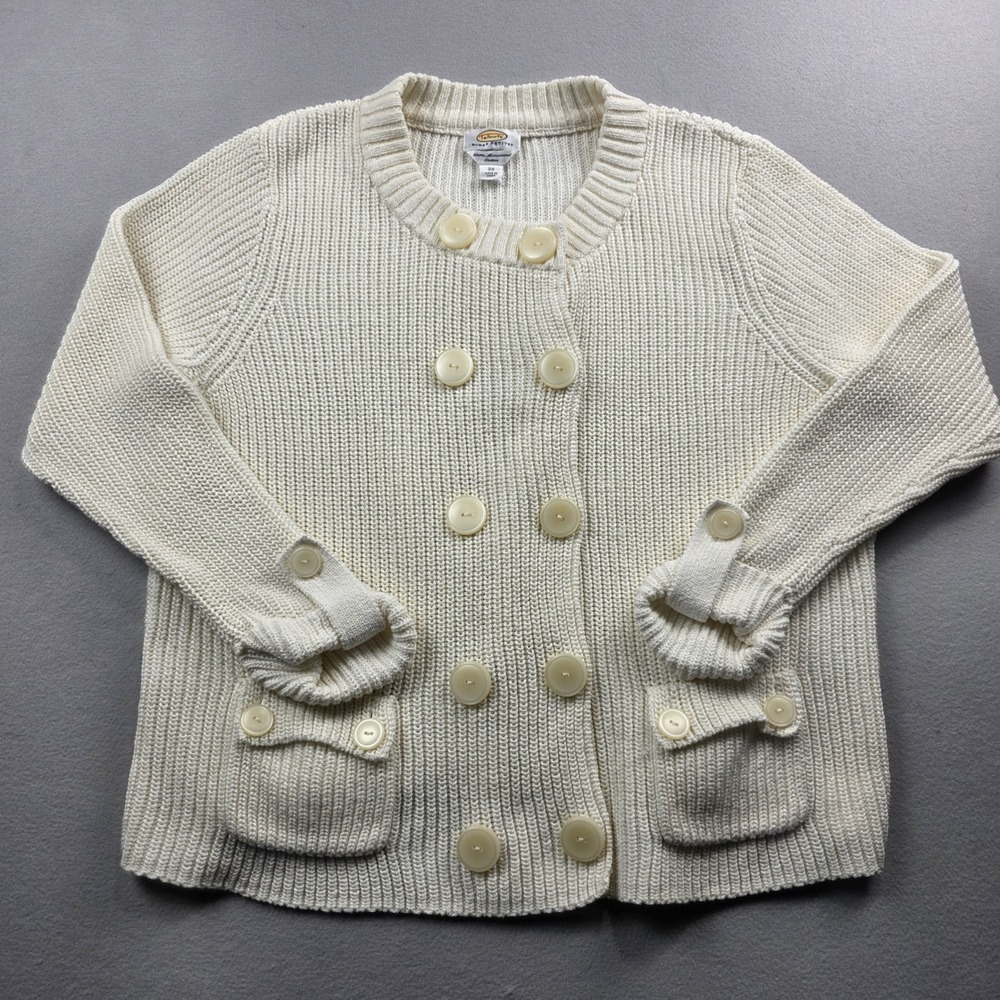 Talbots Woman Petites 3X Cardigan Sweater Cream Heavy Cotton Double Breasted